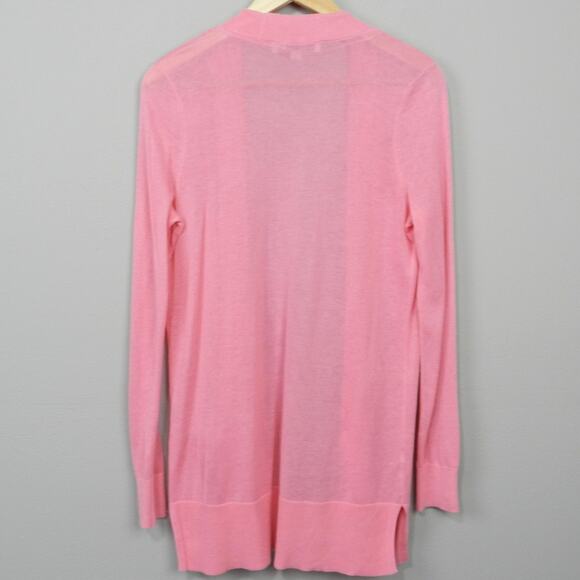 LOFT Open‎ Front Knit Longline Cardigan Sweater Size S Bubblegum Pink Sheer - Picture 8 of 9